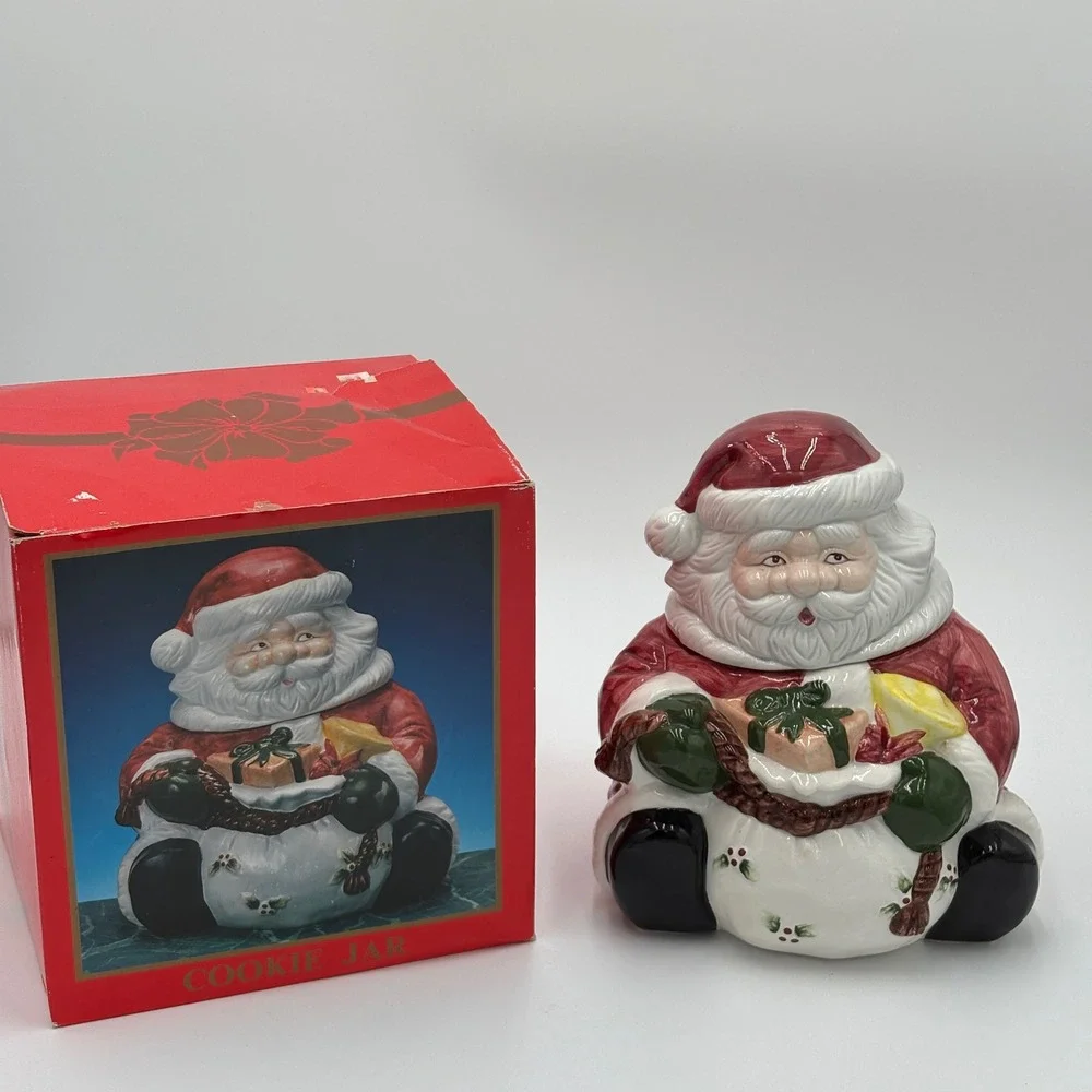 Vintage Ceramic Santa Claus Cookie Jar Christmas Holiday Decor